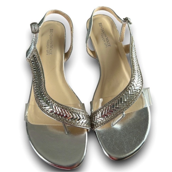 Nwot Benjamin Walk Touch Ups Silver Rhinestone Formal Kitten Heel Shoe Size 7.5 - Picture 1 of 16